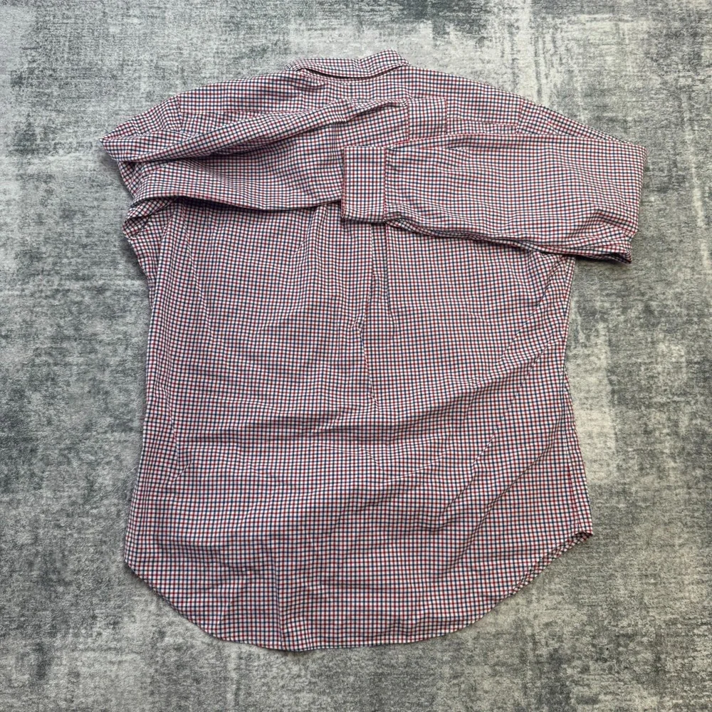 VTG Polo Ralph Lauren Shirt Mens Large Red White Blue Check Cotton Poplin Preppy
